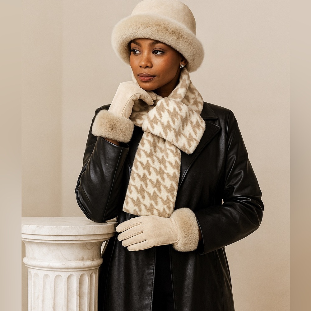 Faux Fur Scarf Houndstooth Tuck-In Scarf - Picture 2 of 4